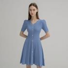 Button-up Flared Cable-knit Minidress