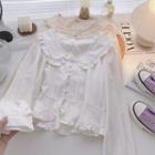 Long-sleeve Peter-pan Collar Ruffle-trim Top