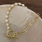 Faux Pearl Chain Strap Bracelet Gold - One Size