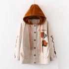 Embroidered Hooded Button Jacket / Pocket Detail Shirt With Cat Embroidered Tie