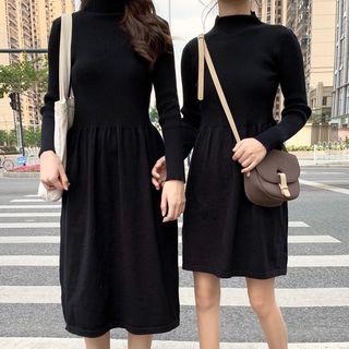 Mock Neck Long-sleeve A-line Dress / Midi Dress