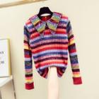 Sequined Collar Color-block Sweater