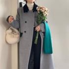 Contrast Collar Double-breasted Coat Gray - One Size