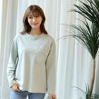 Faux-pearl Beaded Lace-patch T-shirt
