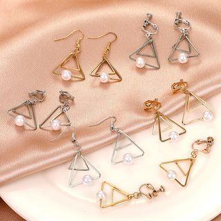 Faux Pearl Triangle Alloy Dangle Earring