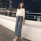 Set: 3/4 Sleeve V-neck Top + Wide-leg Pants