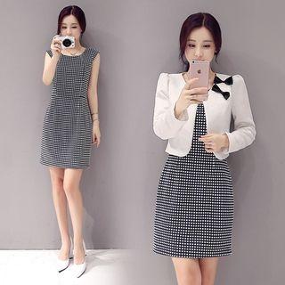 Set: Bow-accent Trim Bolero + Check Dress