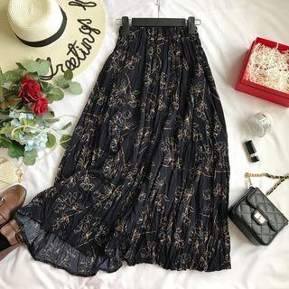 Midi Printed Chiffon Ruched A-line Dress