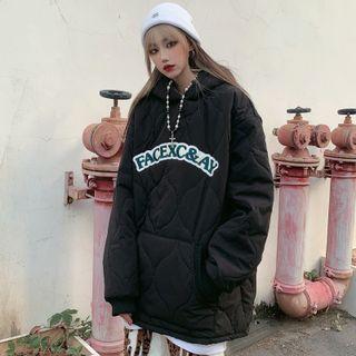 Lettering Embroidered Quilted Hoodie