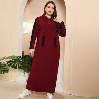 Long-sleeve Lace Trim Maxi Hoodie Dress