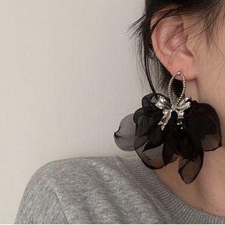Bow Alloy Petal Mesh Dangle Earring