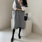 Sleeveless V-neck Knit Midi Shift Dress