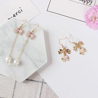 Glaze Bow Faux Pearl Dangle Earring