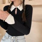 Long-sleeve Two-tone Slim-fit Knit Top