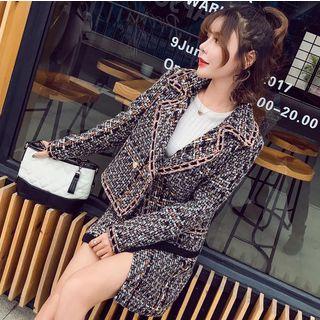 Set: Double Breasted Tweed Coat + Mini Skirt