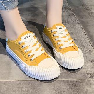 Round-toe Lace-up Canvas Sneakers