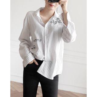 Embroidered-detail Striped Shirt
