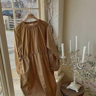Raglan-sleeve Drawstring-waist Long Dress