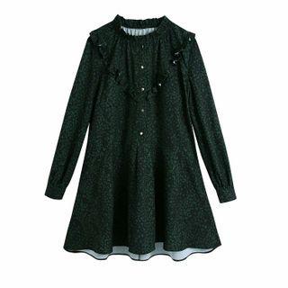 Vintage Long-sleeve Patterned Mini Dress
