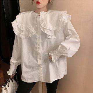 Frill Trim Layered Collar Blouse As Shown In Figure - One Size