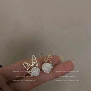 Rose Butterfly Alloy Earring 1 Pair - Gold - One Size