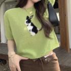 Knit Printed Short-sleeve T-shirt Green - One Size