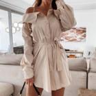 Cold Shoulder Tie-waist Mini A-line Shirtdress