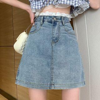 Ruffle Trim Denim Mini Skirt