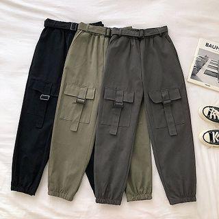 Plain Cargo High-waist Harem Pants With Belt