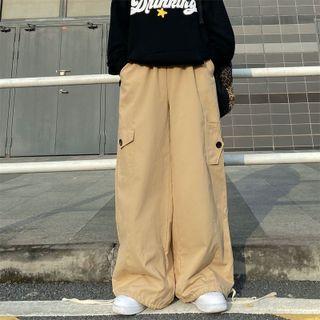 Plain High Waist Wide Leg Cargo Pants