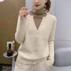 Mock Two-piece Mock-neck Cardigan
