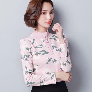 Stand Collar Floral Long-sleeve Top