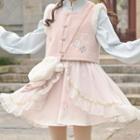 Mandarin Collar Blouse / Vest / Mini A-line Skirt