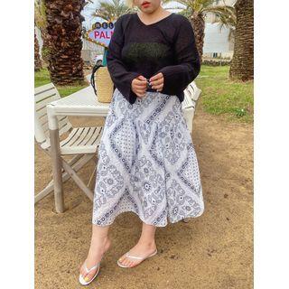 Plus Size Band-waist Paisley Long Skirt