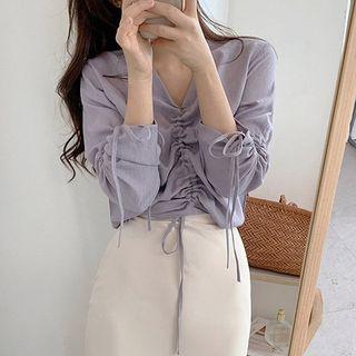 V-neck Blouse Light Purple - One Size