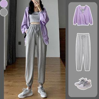 Set Of 2: Hooded Jacket + Harem Pants