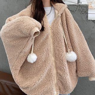 Hooded Rabbit Ear Accent Fleece Zip-up Jacket
