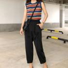 Knit Striped Tank Top / Crop Straight Fit Pants