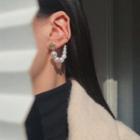 Faux Pearl Chained Earring 1 Pc - Stud Earring - White - One Size