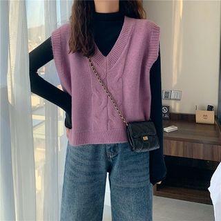 Plain V-neck Faux Shearing Vest