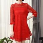 3/4-sleeve A-line Crochet Lace Dress