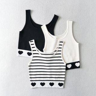Striped Heart Print Knit Tank Top