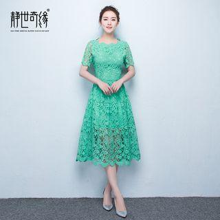 Short-sleeve Midi Lace Cocktail Dress