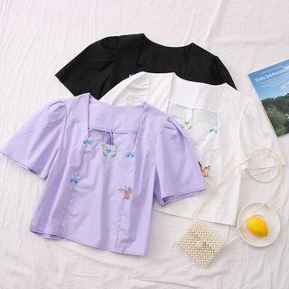 Butterfly-accent Square-neck Crop Blouse