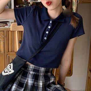 Polo-neck Cropped Top