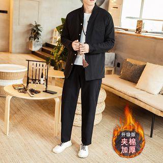 Set: Frog-button Jacket + Cropped Straight Cut Pants