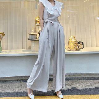 Sleeveless Lace Trim Jumpsuit