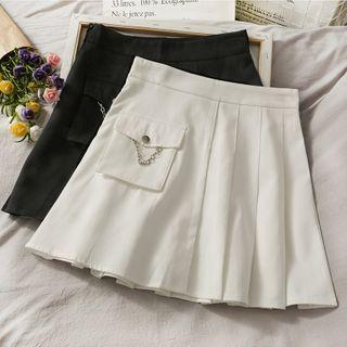 Chain-accent Pleated Mini Skirt
