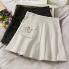 Chain-accent Pleated Mini Skirt
