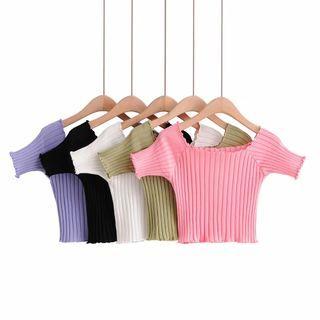 Short-sleeve Lettuce Edge Cropped Knit Top